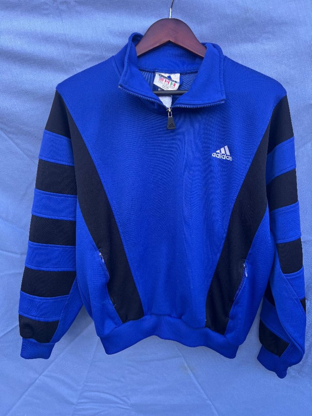 Adidas Vintage 90s Blue Black Track Jacket Pullover Quarter Zip Mens Large